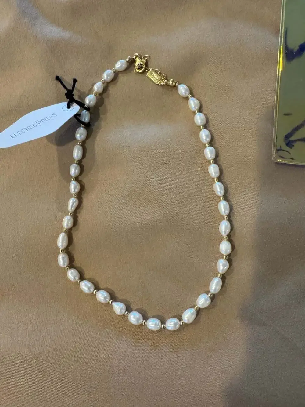 Electric Picks Pearl And Gold Beaded Choker Necklace New